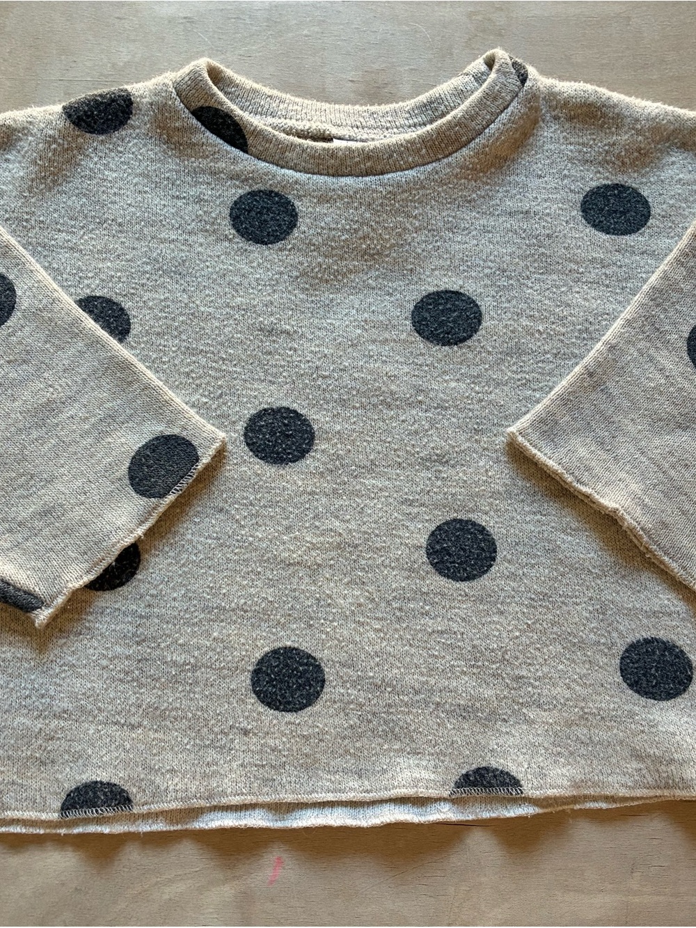 Zara Gray Knit Top with Black Polka Dots